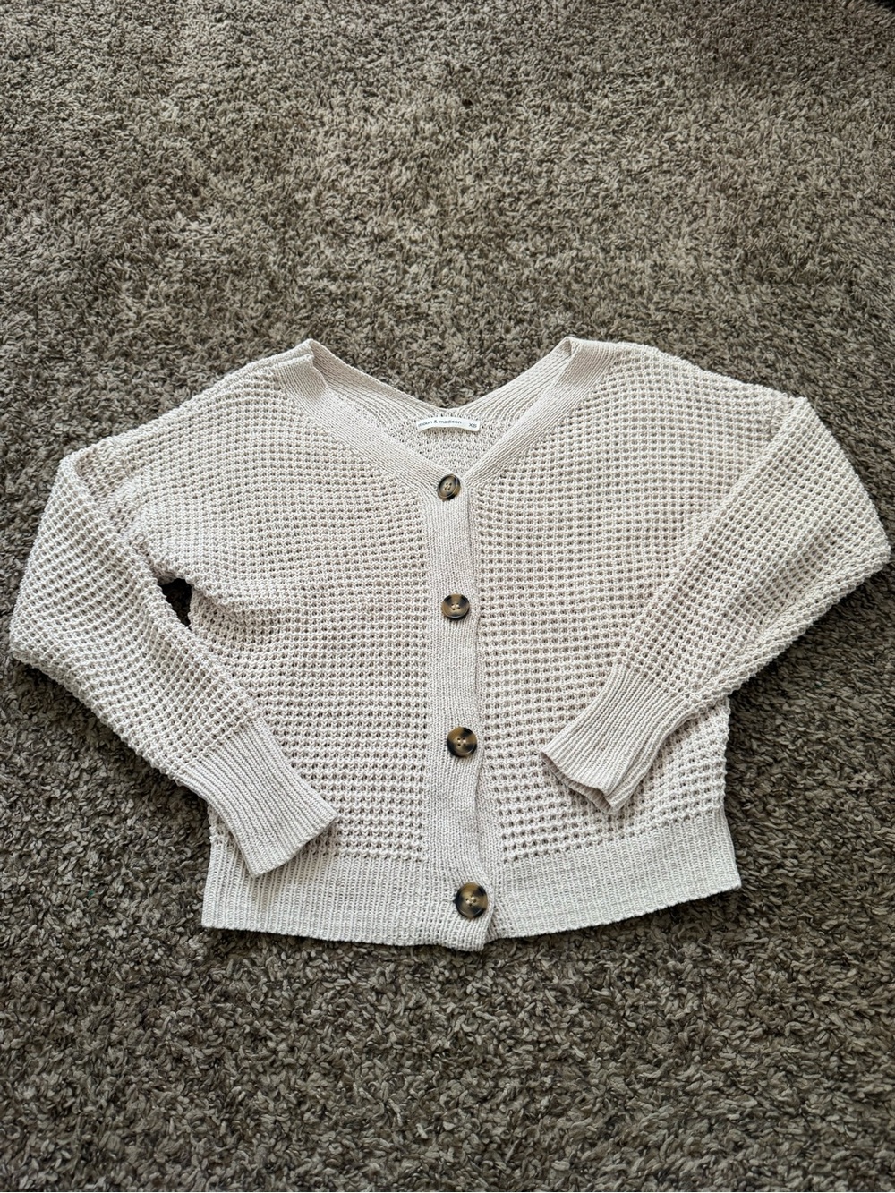moon & madison Cream Waffle-Knit Button Cardigan